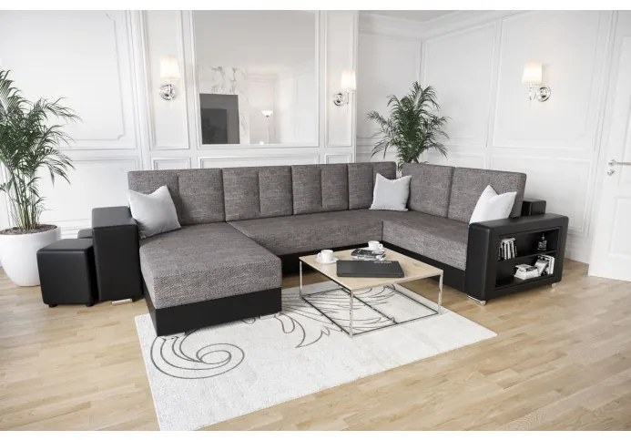 Prostorná elegantní sedačka s ekokůží KAMONA - šedá / černá