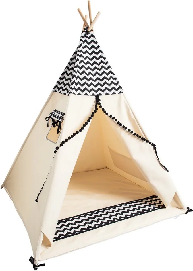 lovel.sk Detský stan teepee Pom Pom Black