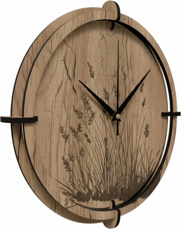 Drevené nástenné hodiny – motív lúčnych tráv | Tichý chod | SENTOP HDF0587-DUB-HALIFAX