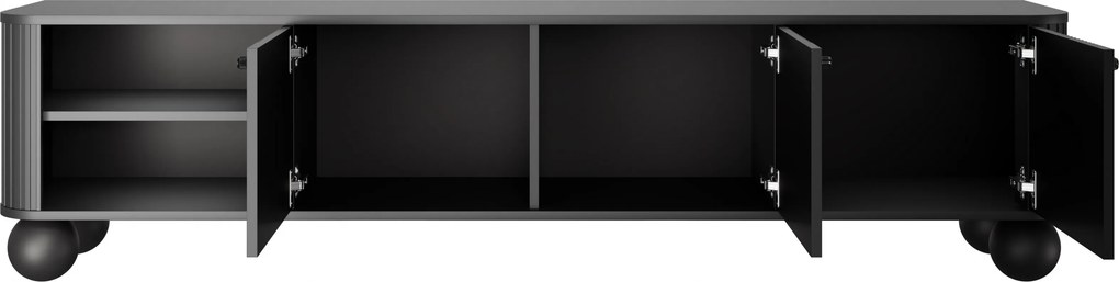TV skrinka Vesper 187 cm trojdverová - čierna / čierne úchytky / guľové nohy