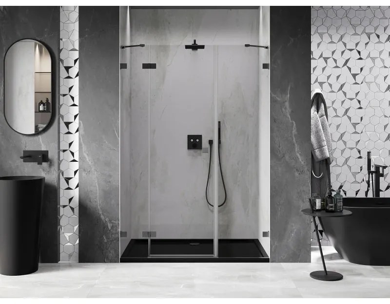 Mexen Lunar, ľavé otočné sprchové dvere 120 cm, 8mm číre sklo, grafitový profil, 834S-120-050-95-00-L