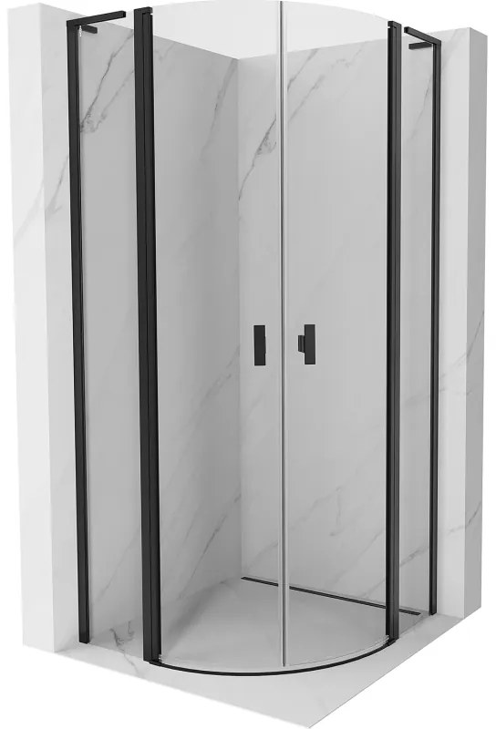Mexen Mist L, štvrťkruhový sprchový kút s 2-krídlovými dverami, 90 x 90 cm, 8mm číre sklo, čierny profil, 8A32L-090-090-70-00