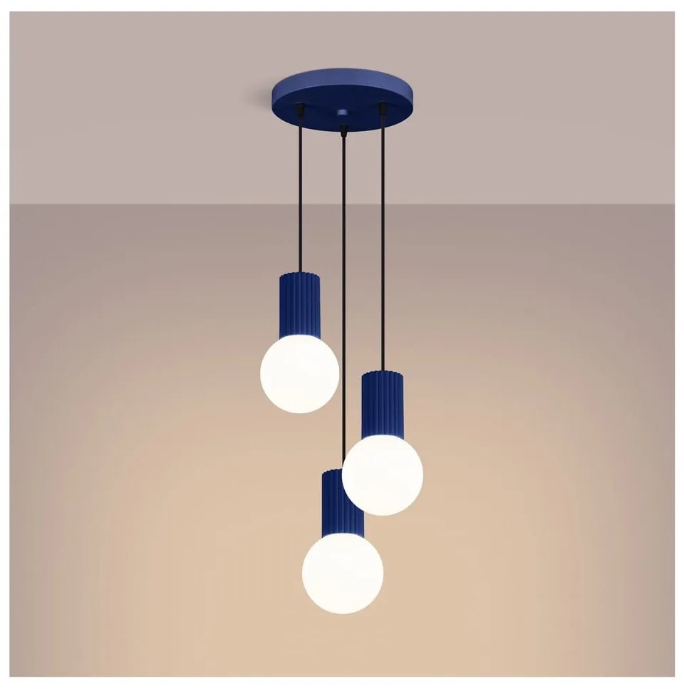 Tmavomodré závesné svietidlo so skleneným tienidlom ø 25 cm Orbital – Sollux