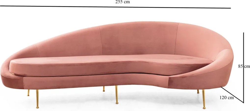 Třímístná pohovka Eses 255 cm růžová pravá