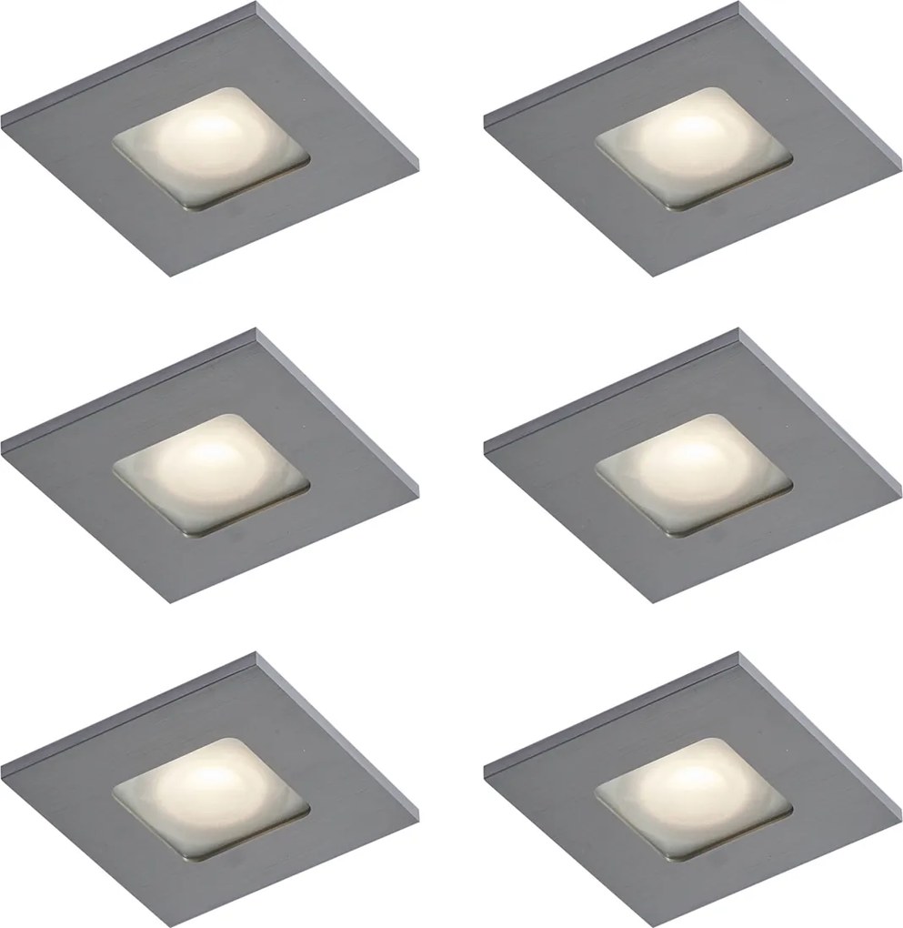 Sada 6 moderných zapustených bodových svetiel Gunmetal Square IP44 - Qure