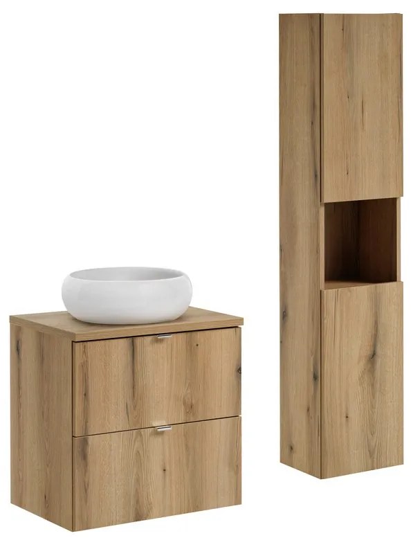 Kúpeľňová zostava Nova Oak Wiki so skrinkami a umývadlom 60 cm dub evoke