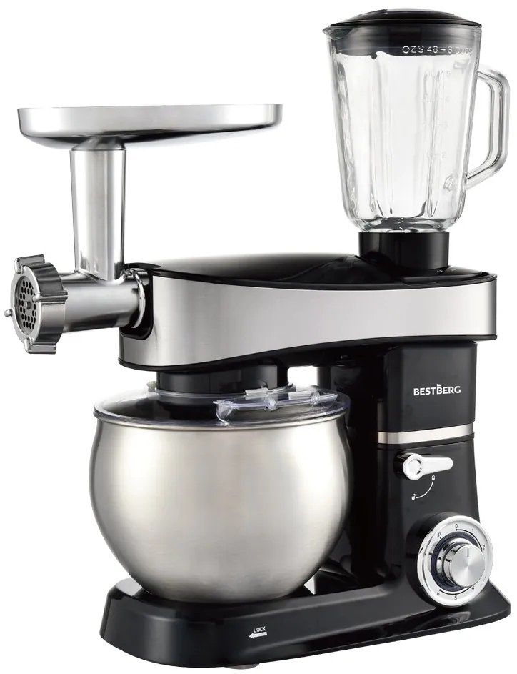 BestBerg BBR-2000BK multifunkčný kuchynský robot / 2000 W / 6 l / 6 rýchlostí / čierny