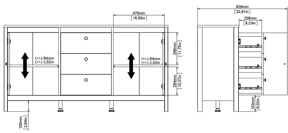 Čierna nízka komoda 152x80 cm Madrid – Tvilum