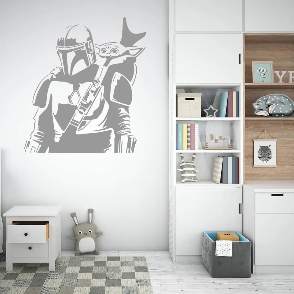 Veselá Stena Samolepka Mandalorian a Grogu Farba: fialová, Veľkosť: 100 x 111 cm