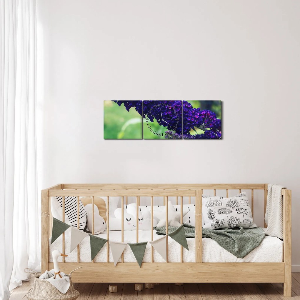 Obraz modrej kvetiny (s hodinami) (90x30 cm)