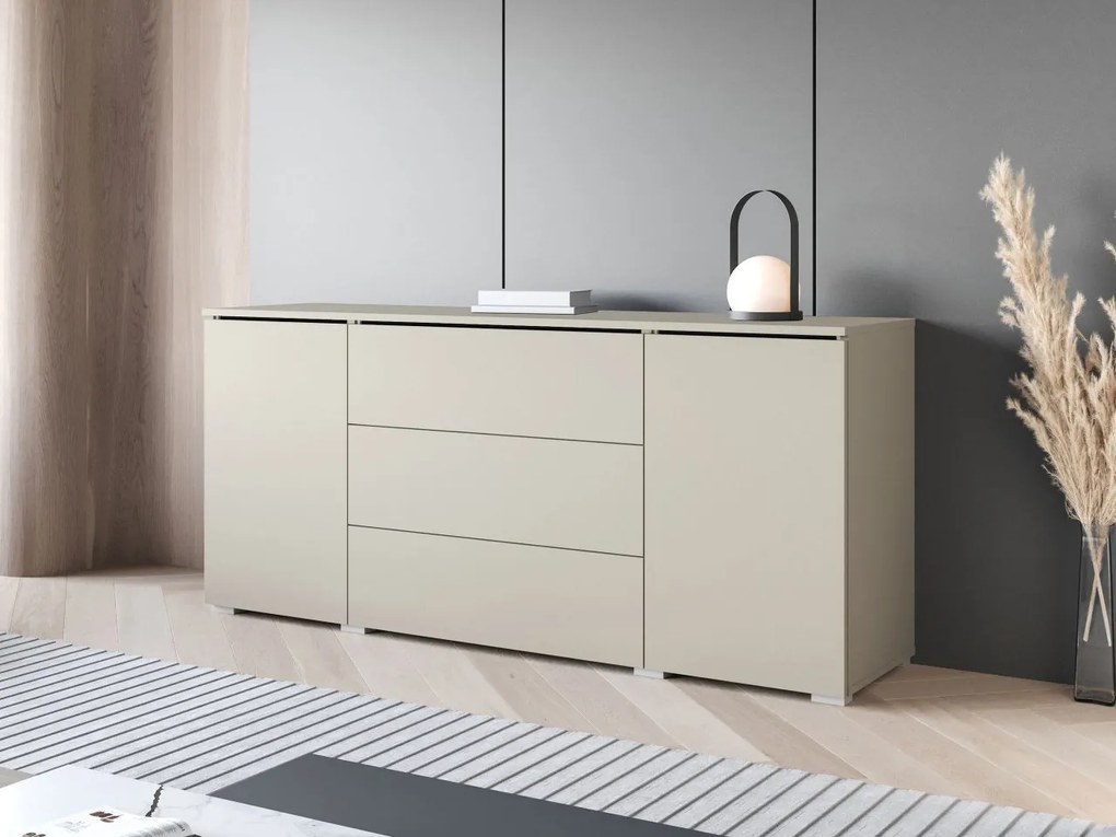 Komoda Sawoti 150, Farby: biela / biely lesk, Osvetlenie: osvetlenie LED biele