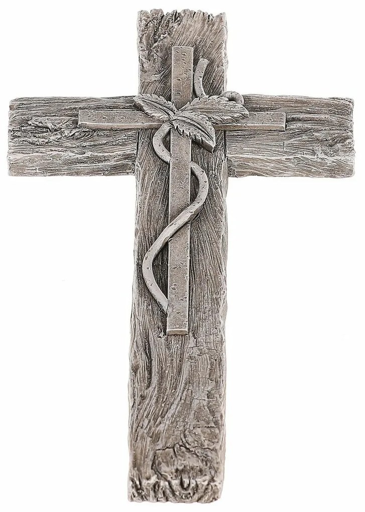 Pietne dekorácie Kríž s lístkami, imitácia dreva, polyresin, 11 x 21 x 2 cm