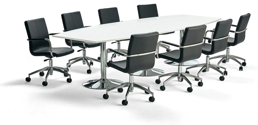 Zostava: Stôl Flexus, 3200x1200 mm, biely + 8 konferenčných stoličiek Delta