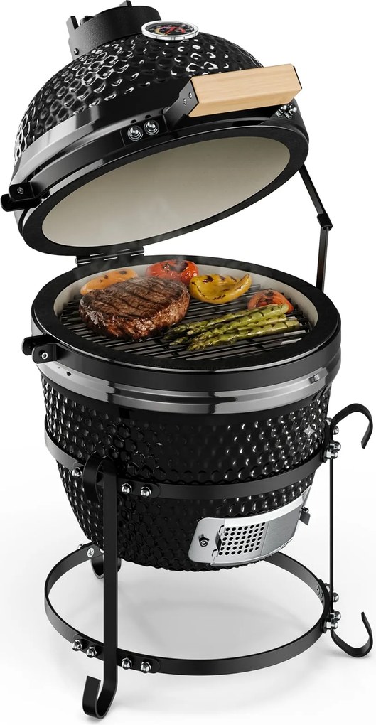 Klarstein Princesize, kamado gril, keramický, 11", údenie, BBQ, pomalé varenie, čierny