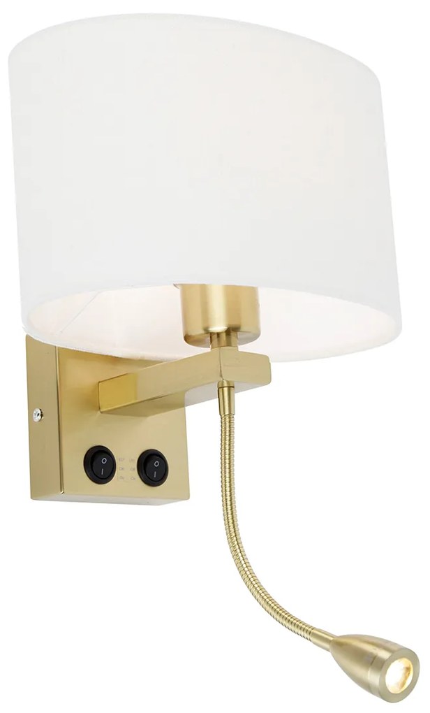 Nástenná lampa mosadz s oválnym ľanovým tienidlom bielym 25 cm - Brescia Combi