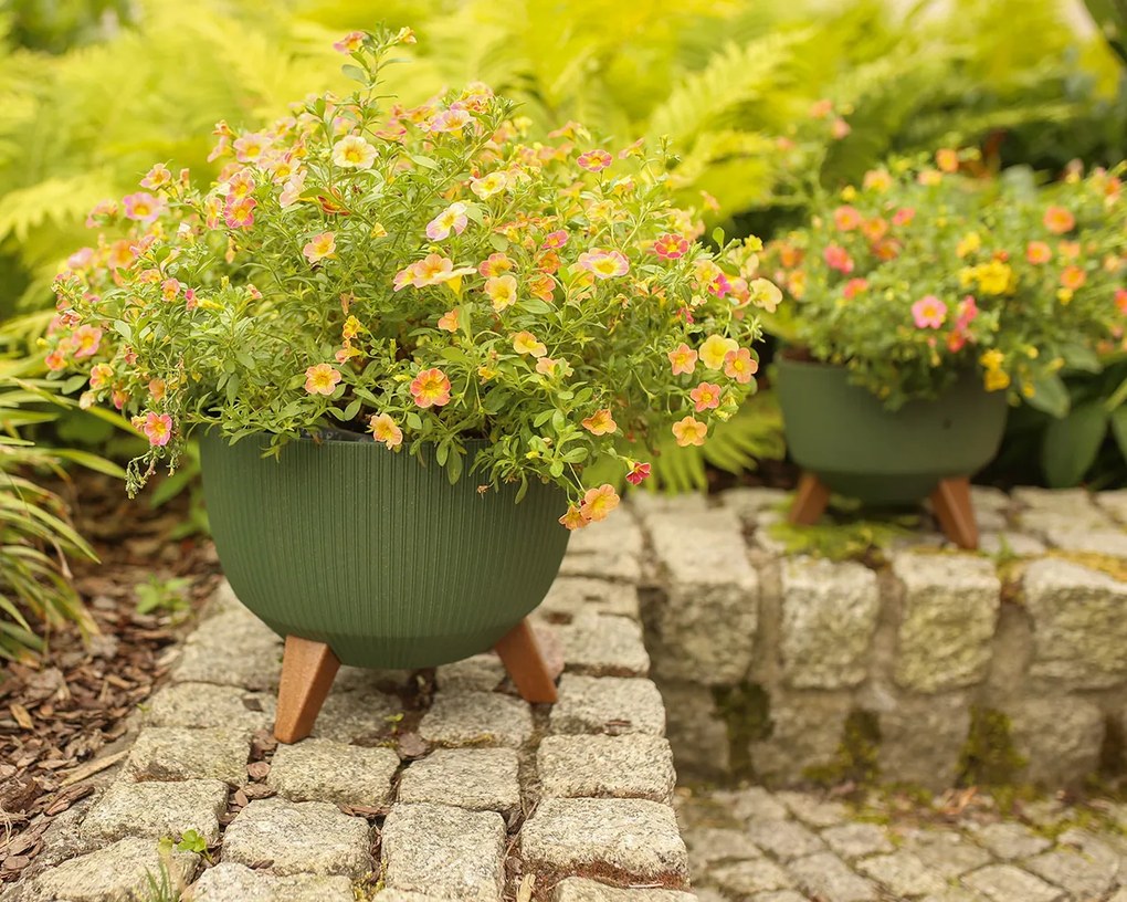 PLASTOVÝ KVETINÁČ ROSA LINEA ECO SADA 2KS 15X24,3 CM+18,3X29,2 CM ZELENÁ