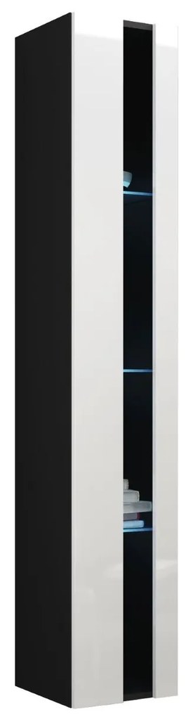 Vitrína 180 Zigo New, Osvetlenie: osvetlenie LED biele, Farby: šedý / šedý lesk