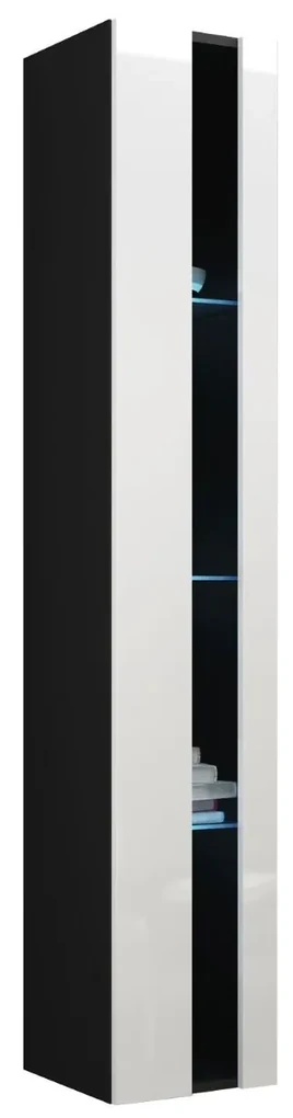 Vitrína 180 Zigo New, Osvetlenie: osvetlenie LED RGB - farebné, Farby: čierny / čierny lesk