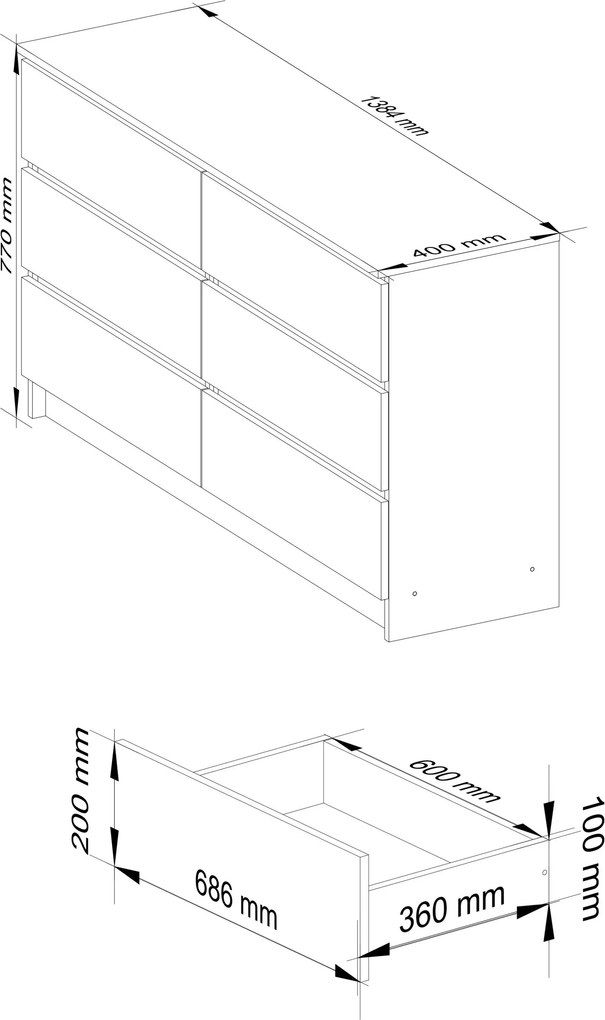 Komoda Rollo K 140 cm biela matná