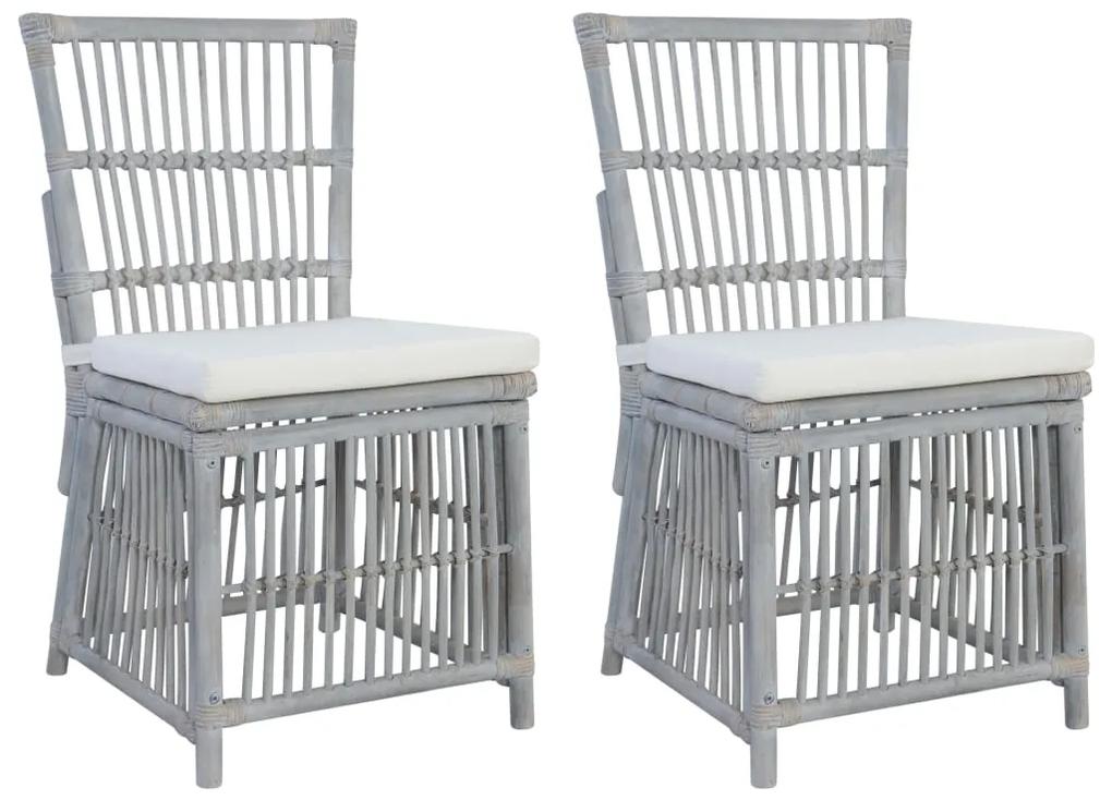 vidaXL Jedálenské stoličky s podložkami 2 ks sivé prírodný ratan