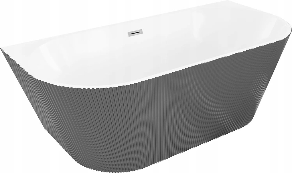 Mexen Oris 150x75 cm Oválna Vaňa Biela/Sivá Pri Stene Chróm