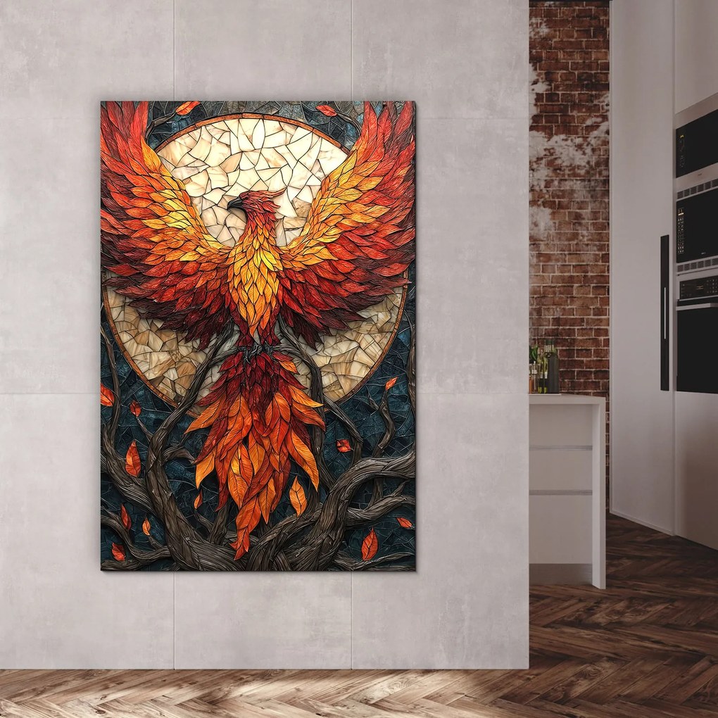 DUBLEZ | Mozaikový obraz na dreve - Vitrážny fénix