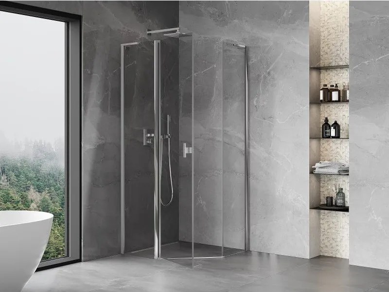 Mexen Mist L, päťuholníkový sprchový kút s krídlovými dverami, 90 x 90 cm, 8mm číre sklo, chrómový profil, 8A8L-090-090-01-00