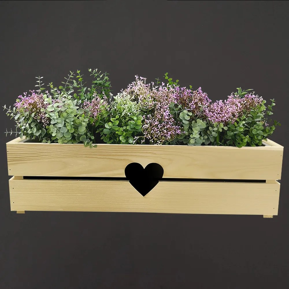 AMADEA Drevený obal na kvetináč so srdcom, 62x21,5x17cm Český výrobok