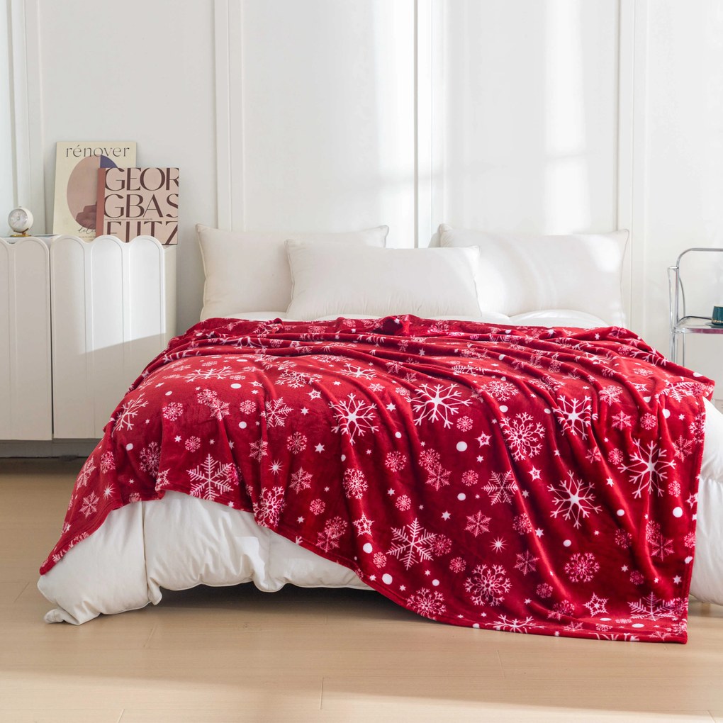 Červená vianočná mikroplyšová baránková deka SNOWFALL Rozmer: 200 x 220 cm