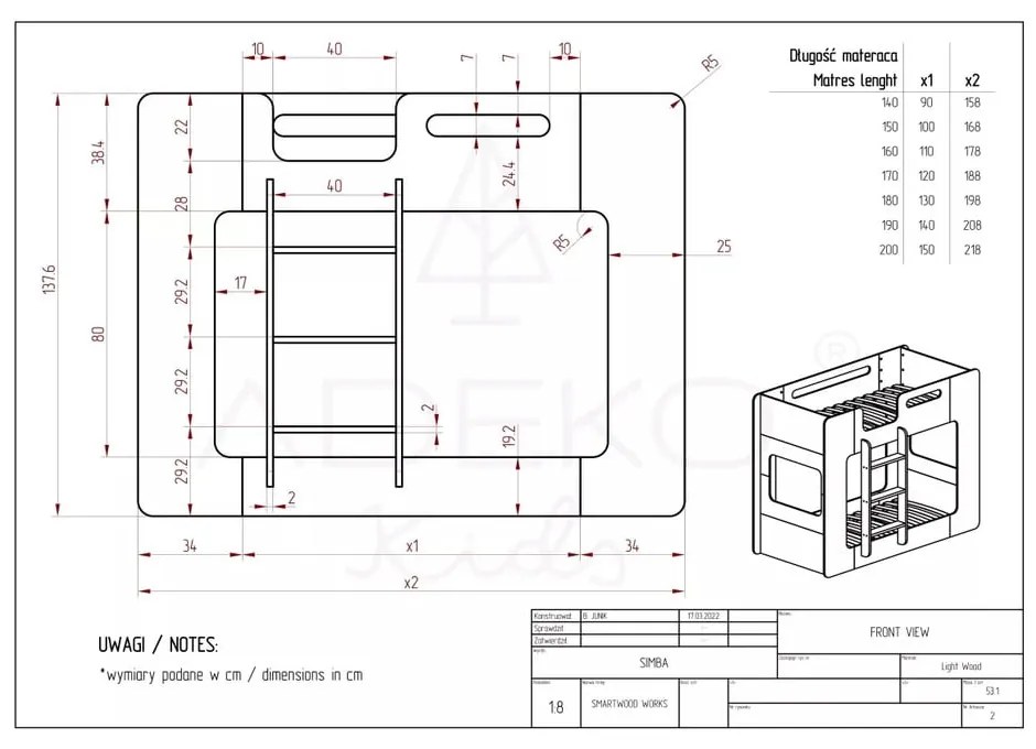 Poschodová detská posteľ 80x200 cm Simba - Adeko