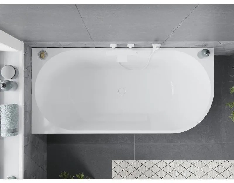 Mexen Mia, voľne stojaca rohová vaňa, lavá, 170 x 80 cm, biela, biely prepad, 52691708000L-20