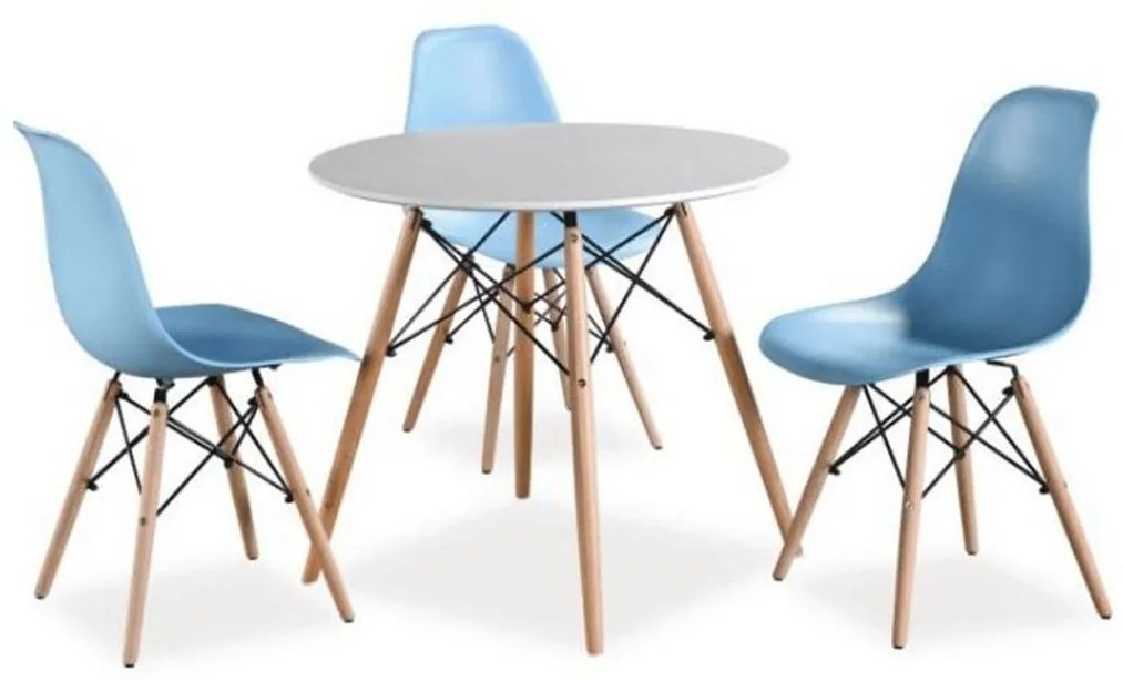 Jedálenský stôl, biela/buk, priemer 80 cm, GAMIN NEW 80