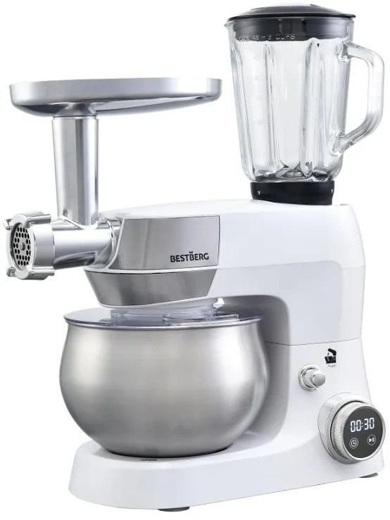 MEGAKOMBO Multifunkčný kuchynský robot BestBerg BBR-1900P + 14dielna sada riadu s mramorovým povrchom BestBerg BBN-1014P / ružová