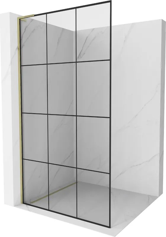 Mexen Kioto L, sprchová zástena Walk-In 100 x 200 cm, 8mm číre sklo čierny vzor, zlatý lesklý profil,800-100-103-50-77