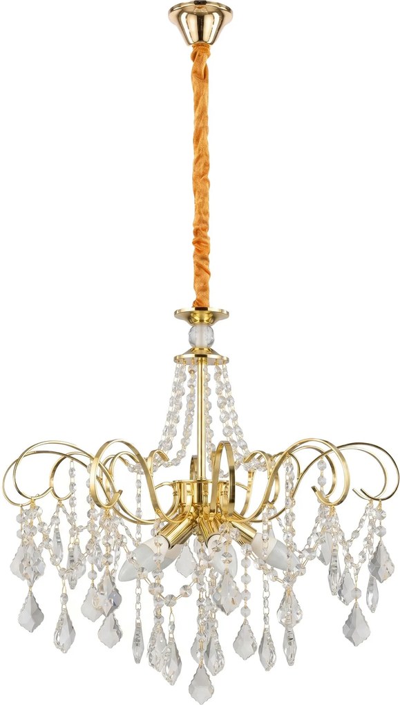 Toolight Toolight, krištáľová závesná lampa Ø60 cm, 6×E14, SWE081-CP, zlatá lesklá, OSW-30210