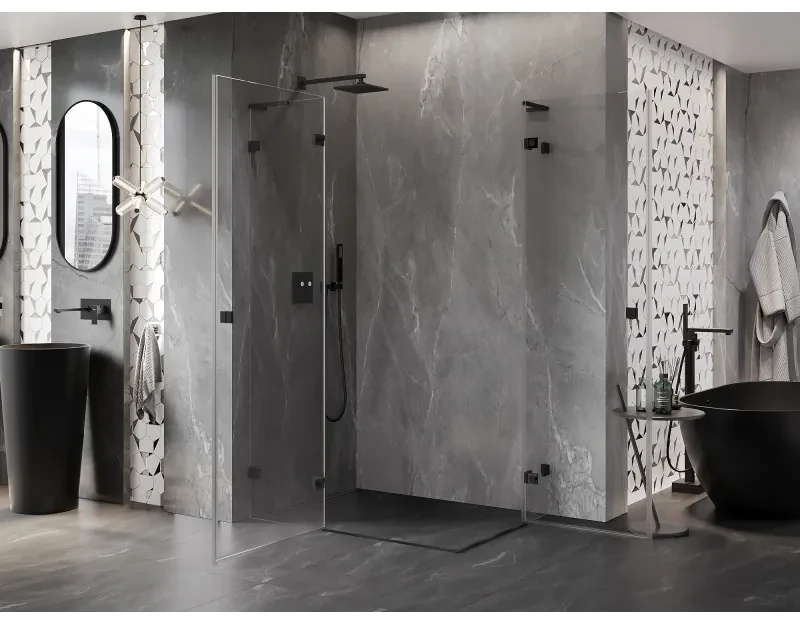 Mexen Lunar, L Duo výklopný sprchový kút 115 x 80 cm, 8mm číre sklo, čierny profil, 834L-115L-080P-70-00