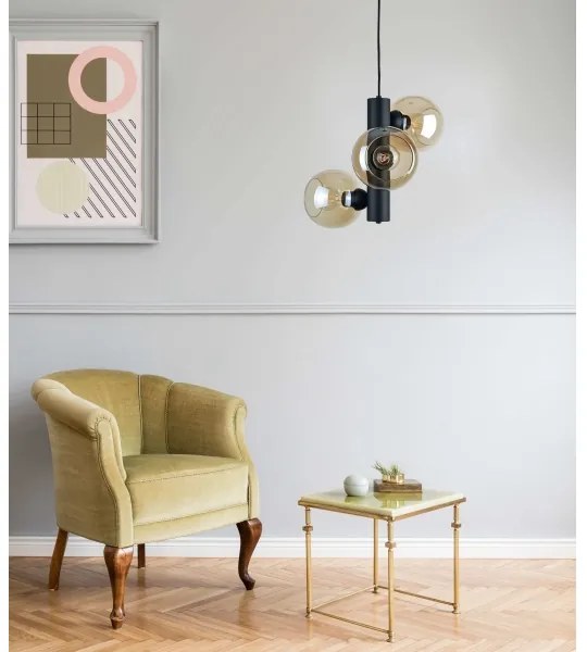 Luster na lanku TUBE 3xE27/60W/230V čierna/dymová béžová