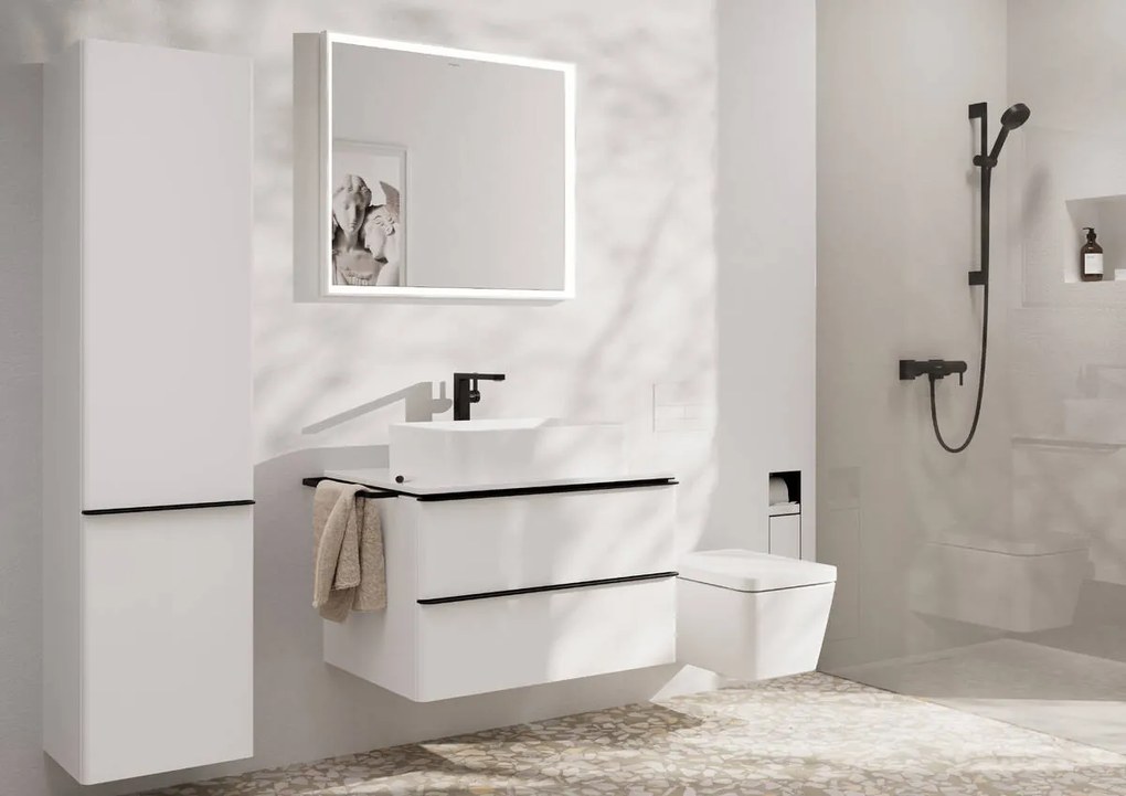 Hansgrohe Tecturis E, páková umývadlová batéria 240 Fine CoolStart EcoSmart+ s odtokovou garnitúrou Push-Open, čierna matná, HAN-73070670