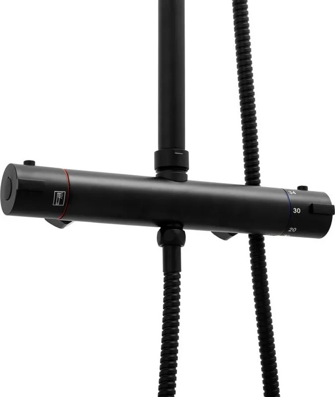 Erga Bergen, sprchový set s termostatickou batériou a dažďovou sprchou 30 cm, čierna matná, ERG-YKA-BP.BERGEN THERM 30 BLK