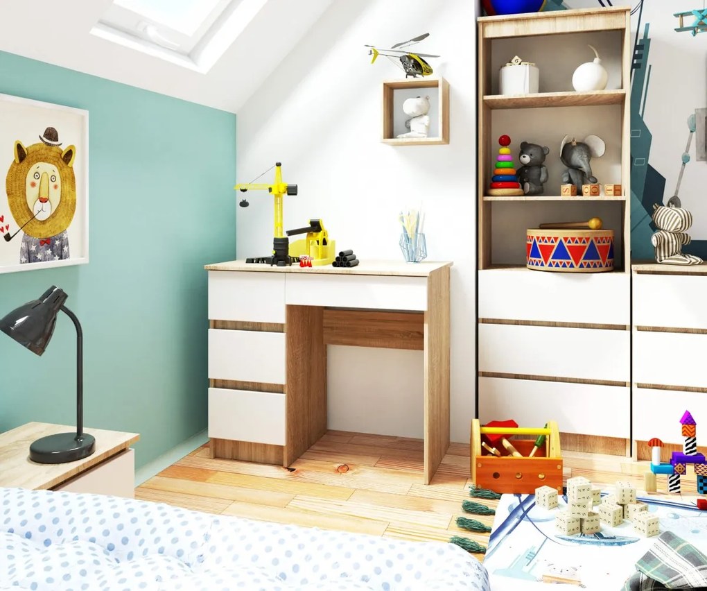 Písací stôl A-7 90 cm dub sonoma/biely ľavý