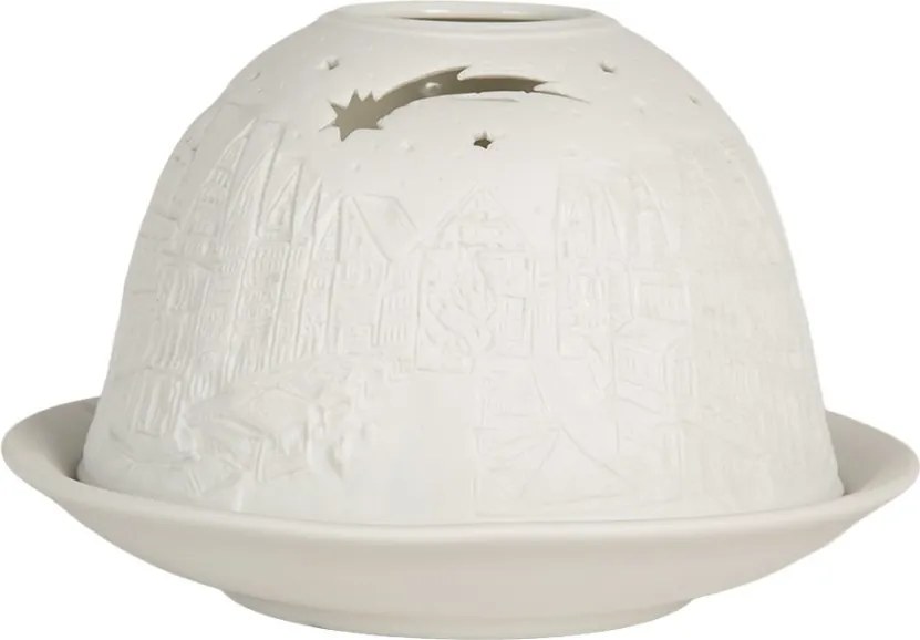 Biely porcelánový svietnik na čajovú sviečku s domčekmi Paollo - Ø 12*8 cm