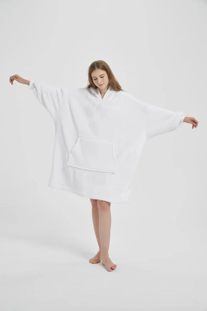 Deka s rukávmi HOODIE biela