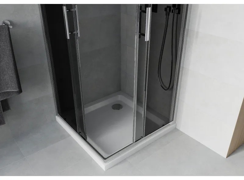 Mexen Rio štvorcový sprchovací kút 80 x 80 cm, 6mm sklo, šedé sklo, chrómový profil + slim sprchová vanička 5cm, 860-080-080-01-40-4010