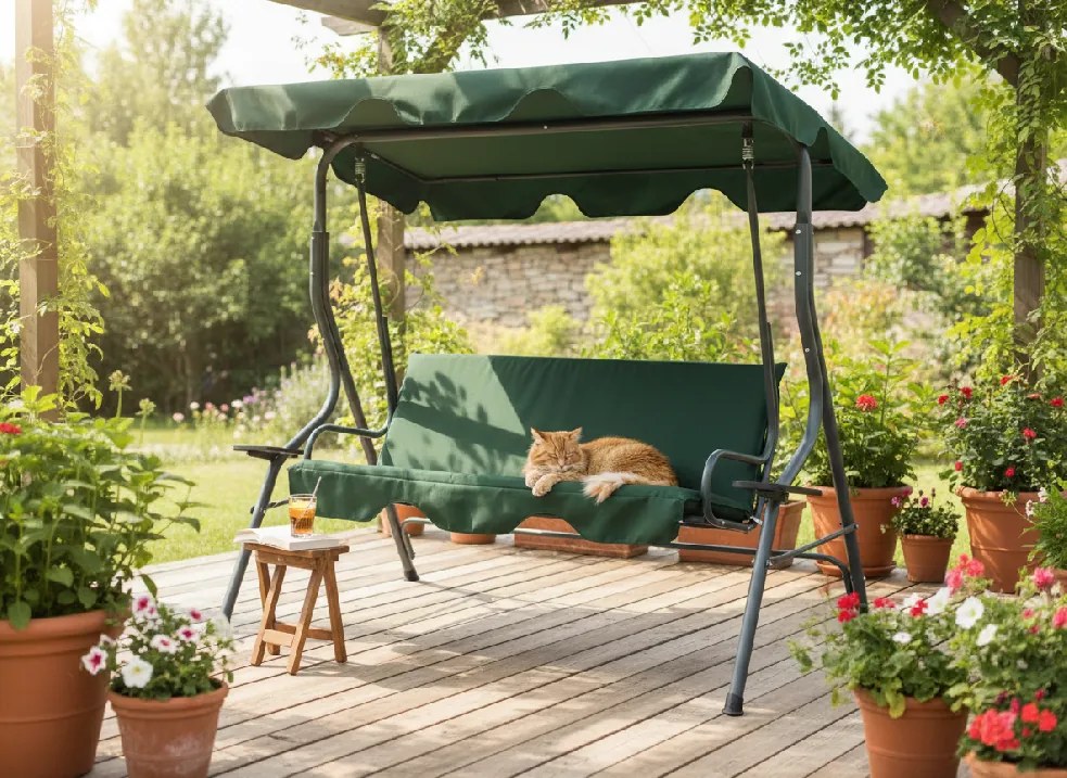 Garden Line ZÁHRADNÁ HOJDAČKA 170 x 110 x 153 CM TMAVO ZELENÁ BEZ OPIERKY NA NOHY. S DRŽIAKMI NA POHÁRE