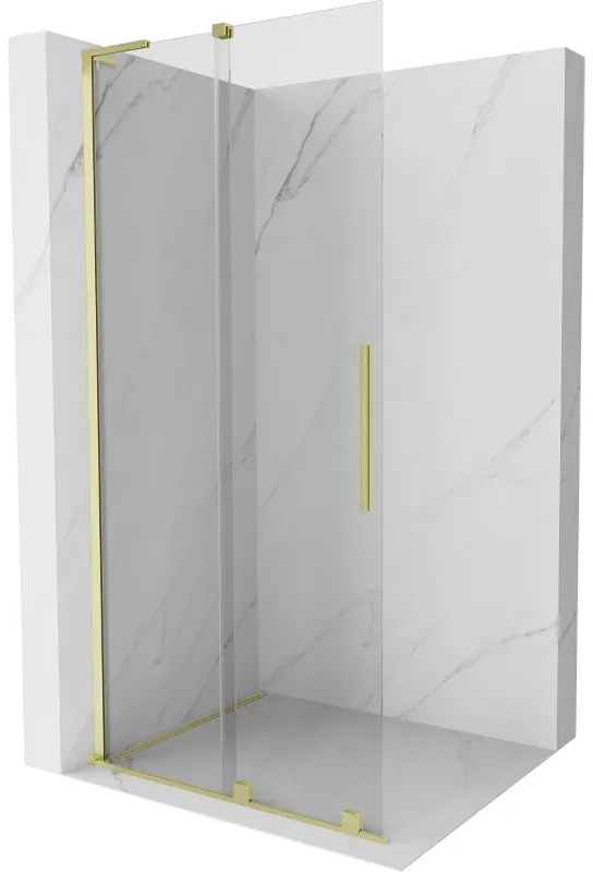 Mexen Velar L, posuvná sprchová zástena Walk-in 90 x 200 cm, 8mm číre sklo, zlatá matná, 871-090-003-03-55