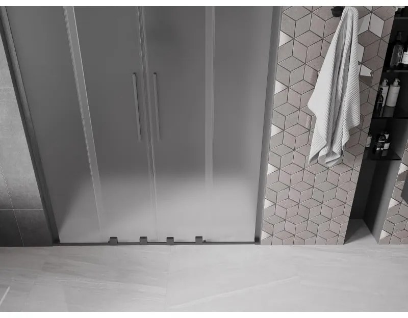 Mexen Velar L Duo, posuvné sprchové dvere do otvoru 140 cm, 8mm sklo námraza, grafit brúsený, 871-140-003-32-66