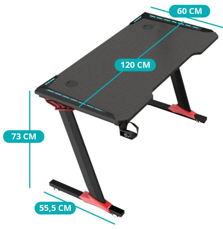 Profesionálny herný stôl s karbónovým povrchom, s LED osvetlením