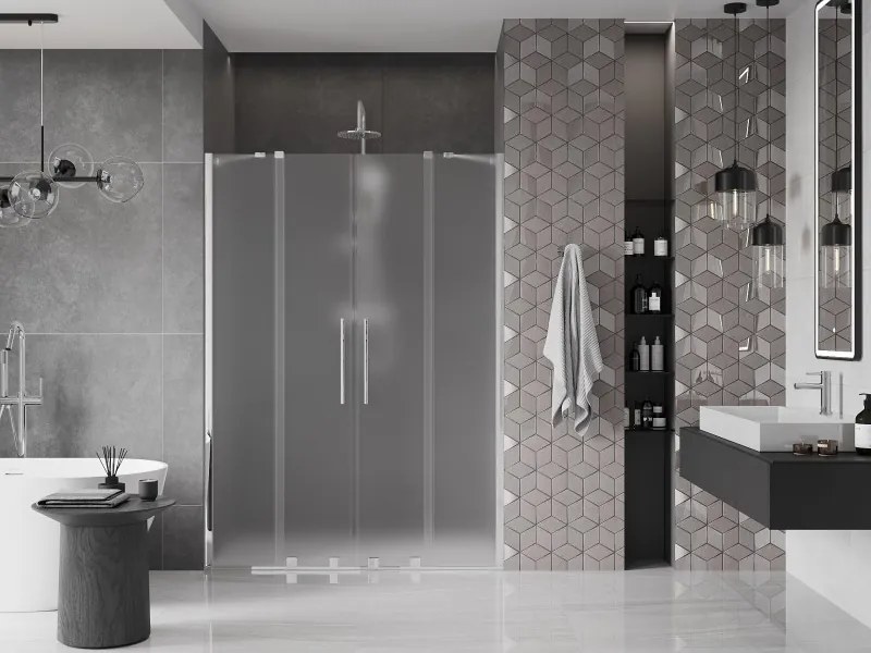 Mexen Velar Duo, posuvné sprchové dvere do otvoru 160 cm, 8mm sklo námraza, chrómová, 871-160-000-32-01