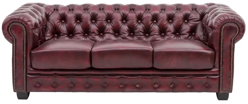 furniture-nabytek.cz - Třímístná pohovka Chesterfield z pravé kůže, červená – 200×90×72 cm