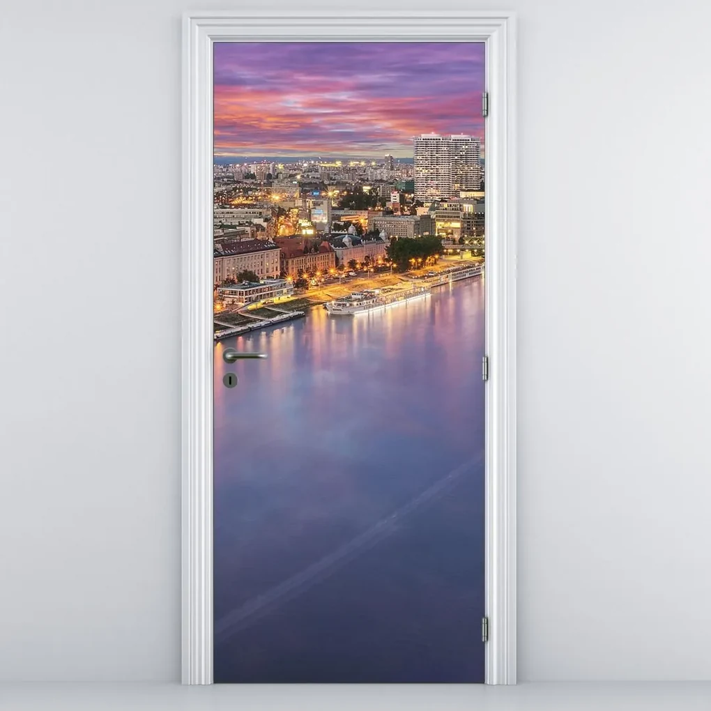 Fototapeta na dvere - Nočné mesto Bratislava s riekou (95x205cm)